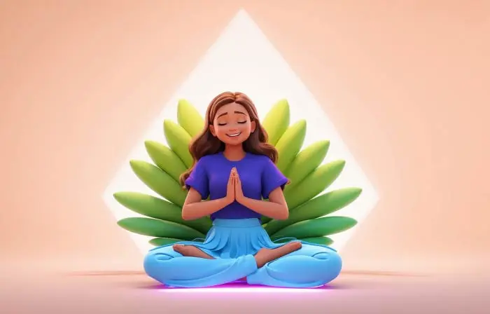 Artwork of Girl Finding Peace in Meditation 3D Illustration